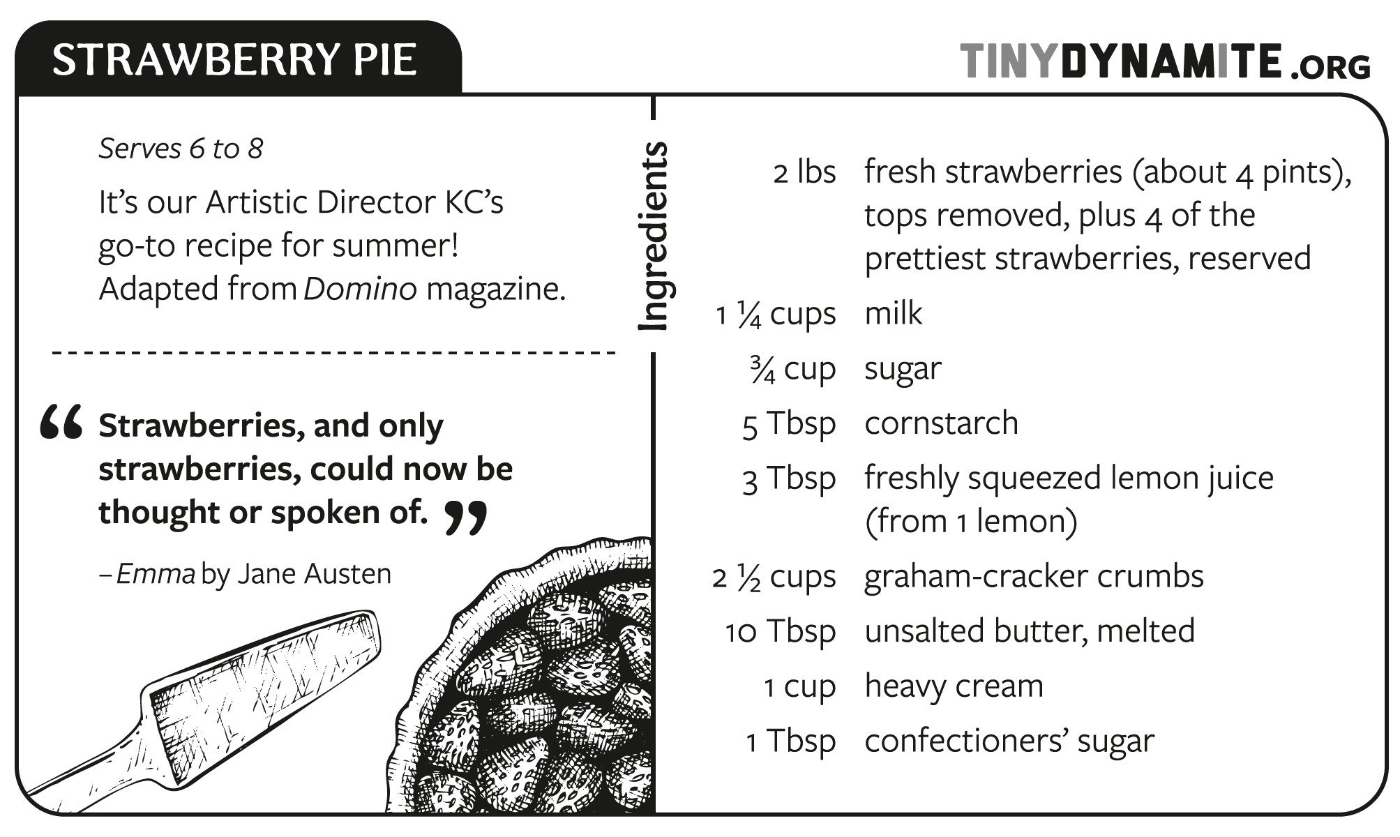 A recipe for strawberry pie. Click for a PDF version.