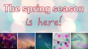 An illustration of five decorative images showing partial show logos and the text The spring season is here!