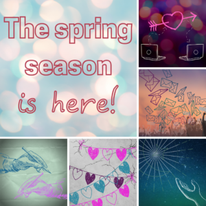 Text: The spring season is here! Followed by decorative illustrations of the various show art