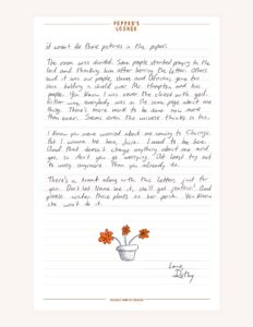 Page 3 of a letter with a doodle of a pot of orange flowers