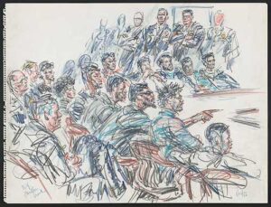 Courtroom sketch of the Panther 21 on trial
