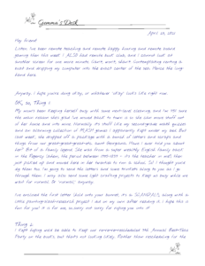 A letter in blue handwriting on a white page with a floral heading. Full text in title.