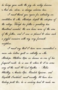 A letter in black pen on aged ivory paper