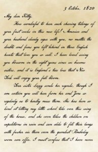 A page from a letter in black ink on aged, ivory paper