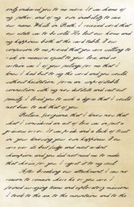 A page of a letter in black ink on ivory aged paper