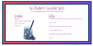 A recipe for a blueberry-cucumber spritz. Click for a PDF version.